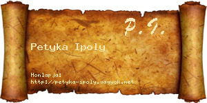 Petyka Ipoly névjegykártya